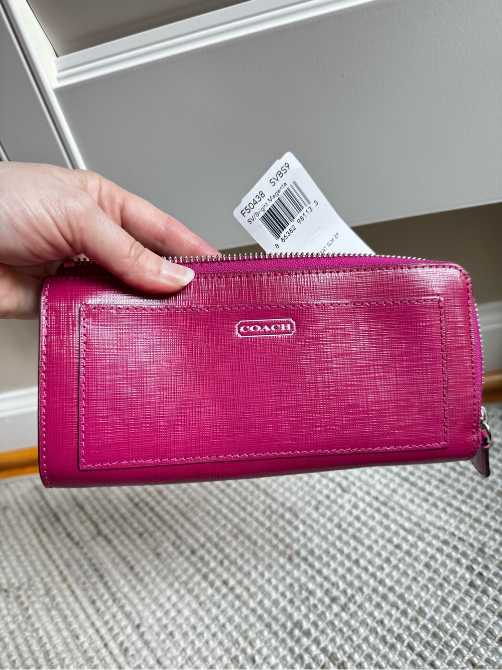 COACH Saffiano-Style Zip Wallet in Bright Fuchsia NWT